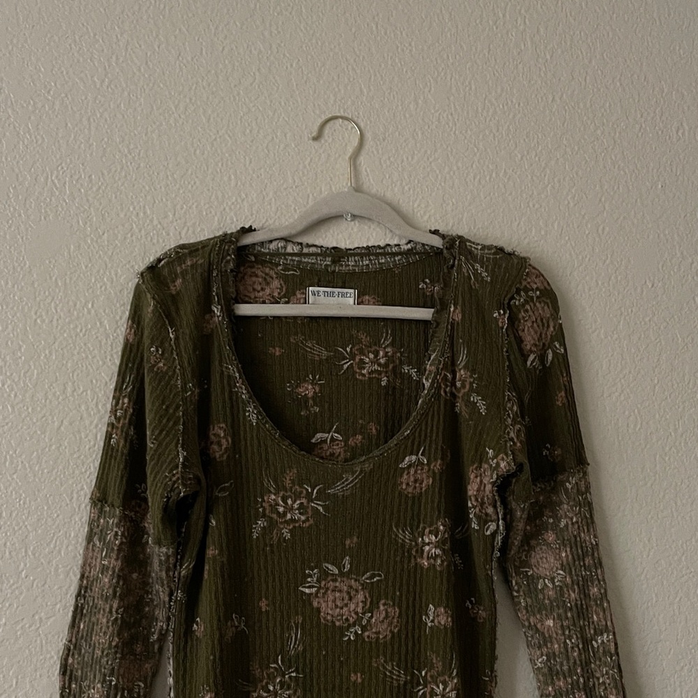 Free People Olive Floral Long Sleeve Top - Picture 4 of 15
